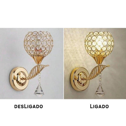 Arandela Redonda de Cristal Dorada Pluma