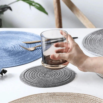 Conjunto Redondo Juego Americano de Tela para Platos y Copas