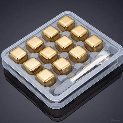 Cubos de Hielo Acero Inox Dorado con Pincel - Zenithi Hogar
