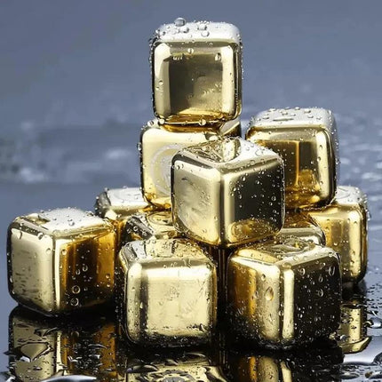 Cubos de Hielo Acero Inox Dorado con Pincel - Zenithi Hogar