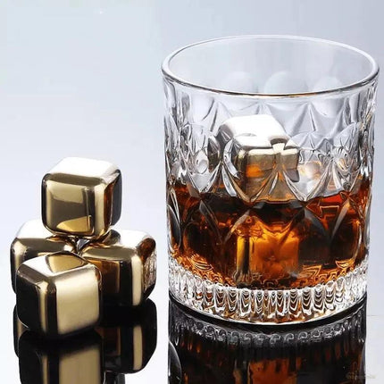 Cubos de Hielo Acero Inox Dorado con Pincel - Zenithi Hogar