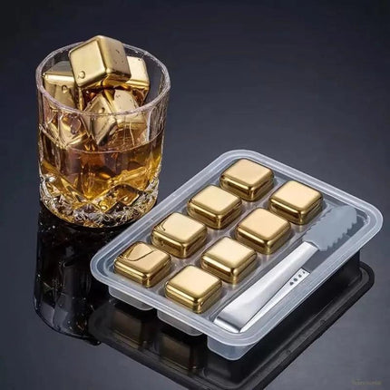 Cubos de Hielo Acero Inox Dorado con Pincel - Zenithi Hogar