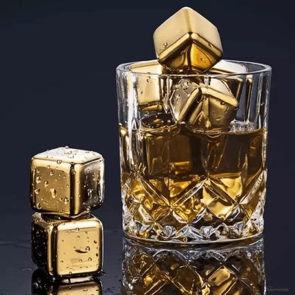 Cubos de Hielo Acero Inox Dorado con Pincel - Zenithi Hogar