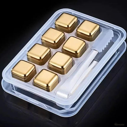 Cubos de Hielo Acero Inox Dorado con Pincel - Zenithi Hogar