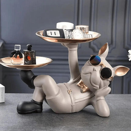 Escultura Decorativa Bandeja Buldogue Inglés