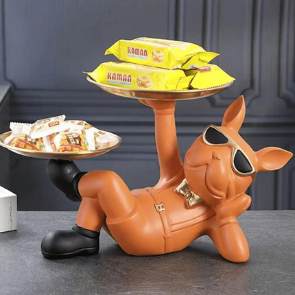 Escultura Decorativa Bandeja Buldogue Inglés