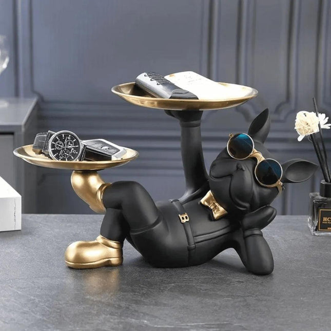 Escultura Decorativa Bandeja Buldogue Inglés