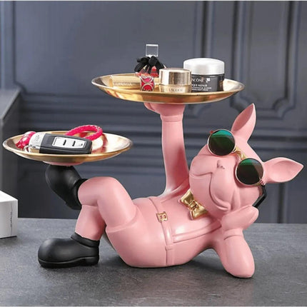 Escultura Decorativa Bandeja Buldogue Inglés
