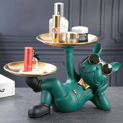 Escultura Decorativa Bandeja Buldogue Inglés