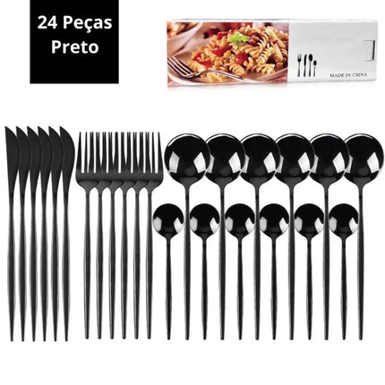 Juego de Cucharas y Cuchillos Faqueiro en Acero Inoxidable Completo 24 Piezas 