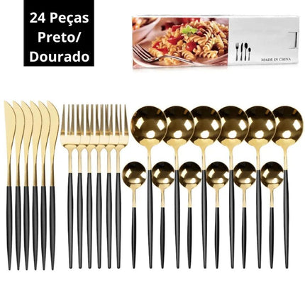 Juego de Cucharas y Cuchillos Faqueiro en Acero Inoxidable Completo 24 Piezas 