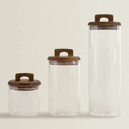 Kit - 3 Ollas de Vidrio con Tapa de Bambú