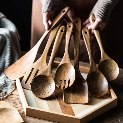 Kit de utensilios de cocina antiadherentes Madera - 7 piezas 