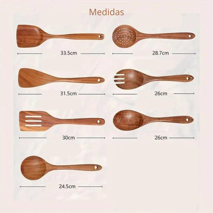 Kit de utensilios de cocina antiadherentes Madera - 7 piezas 