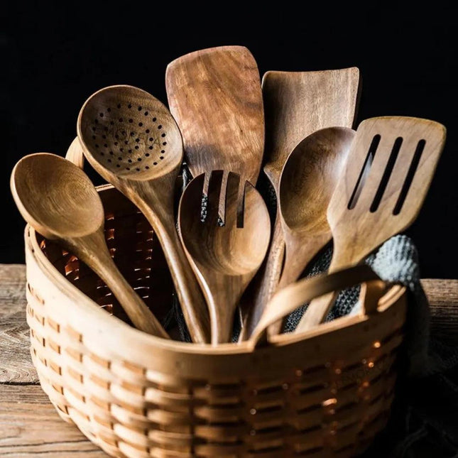 Kit de utensilios de cocina antiadherentes Madera - 7 piezas 