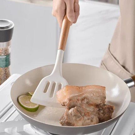 Kit de utensilios de cocina de silicona con mango de madera - 12 piezas 