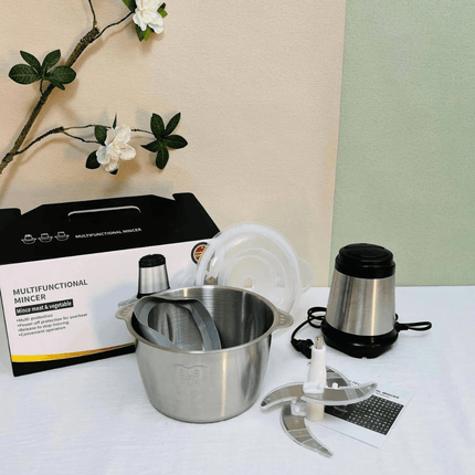Picadora de carne eléctrica, procesador de alimentos de acero inoxidable, 2 velocidades 