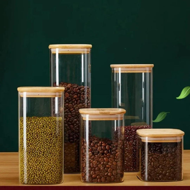 Frasco de Vidrio con Tapa de Bambú