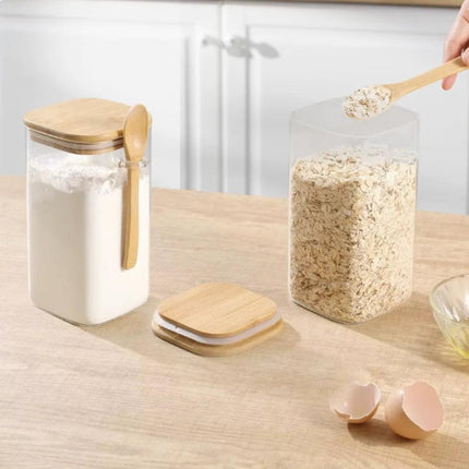 Frasco de Vidrio con Tapa de Bambú con Cucharita 