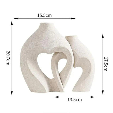 Jarrón decorativo para habitación de cerámica 2 Corazones