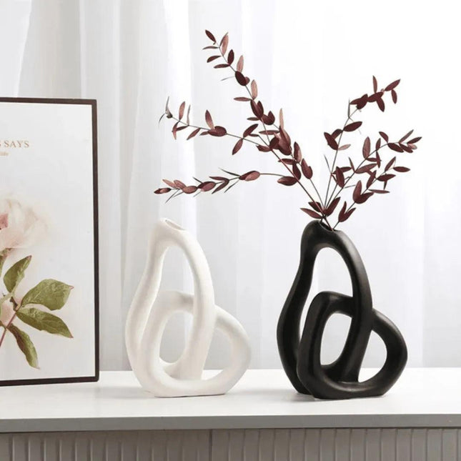 Jarrón decorativo para habitación de cerámica 2 piezas en 1